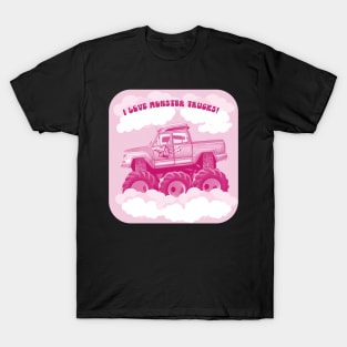 Pink Version I Love Monster Trucks Image T-Shirt